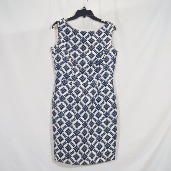 Hoss Intropia Blue White Geometric Print Sleeveless Dress Spanish Designer - Picture 1 of 5